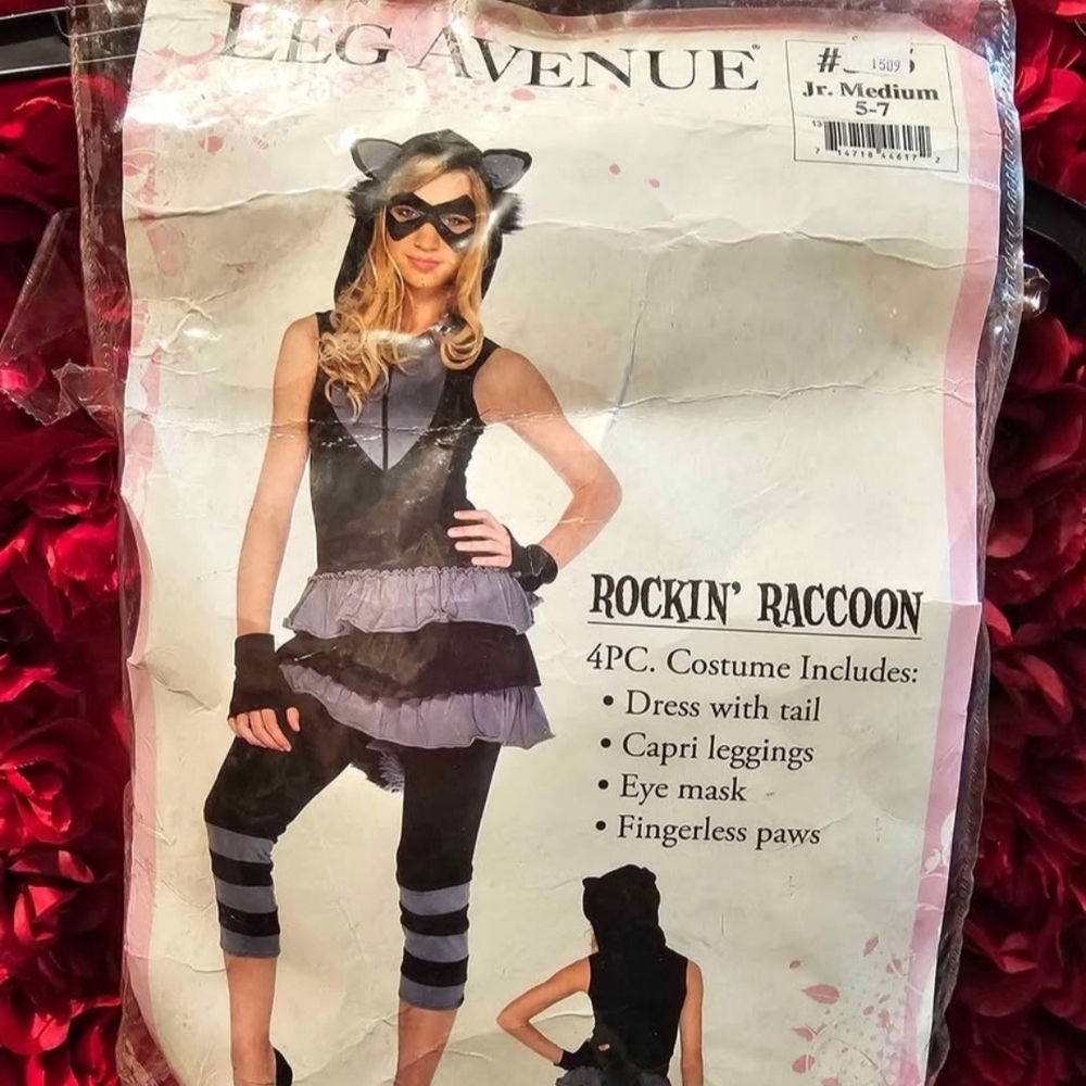 Leg Avenue Rockin' Raccoon Costume with Tail Juniors Medium 5-7